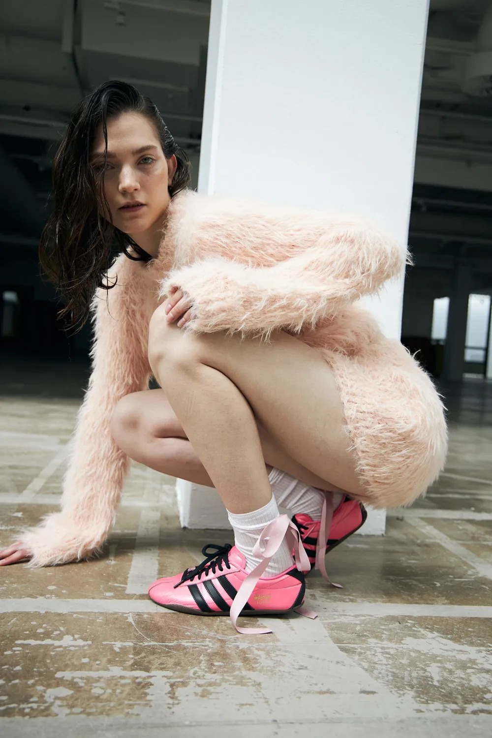 DAWNXDARE Babs striktrøje baby pink plys mohair