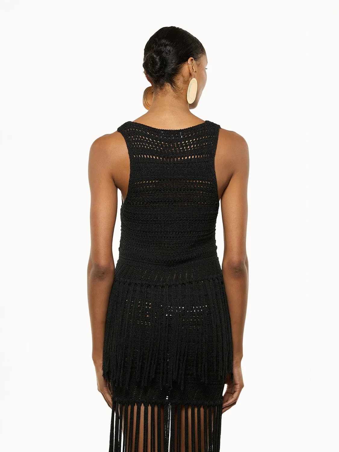 Laneus Fringed top sort viskose frynser