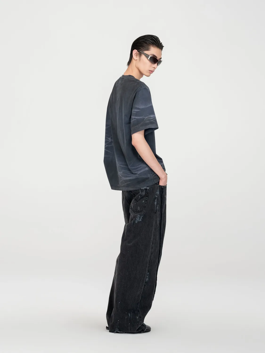 Feng Chen Wang Washed Spray-Dyed T-shirt mørk navy bomuld