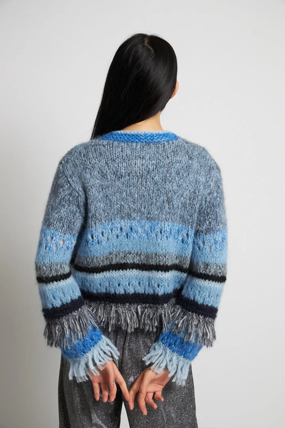 DAWNXDARE GLORIA cardigan 642 Indigo stribet frynser