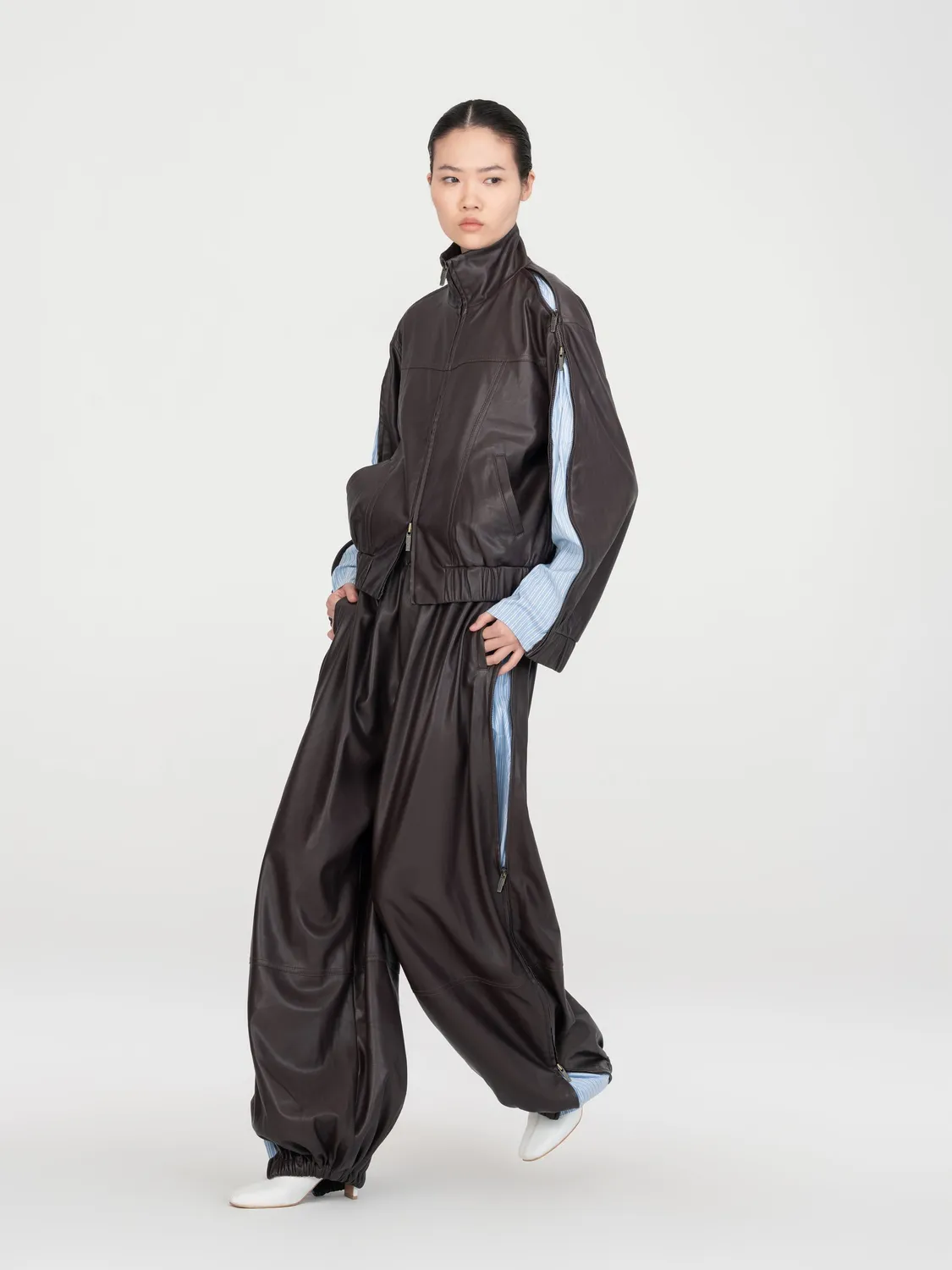 Feng Chen Wang Striped Panel Zip jakke S brun