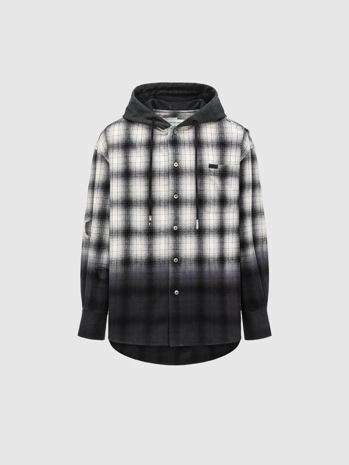 Feng Chen Wang Black Grey Plaid skjorte hætte