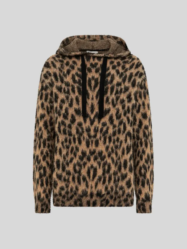 Laneus Brushed Spotted Knit Boxy Hoodie Spotted alpakamiks