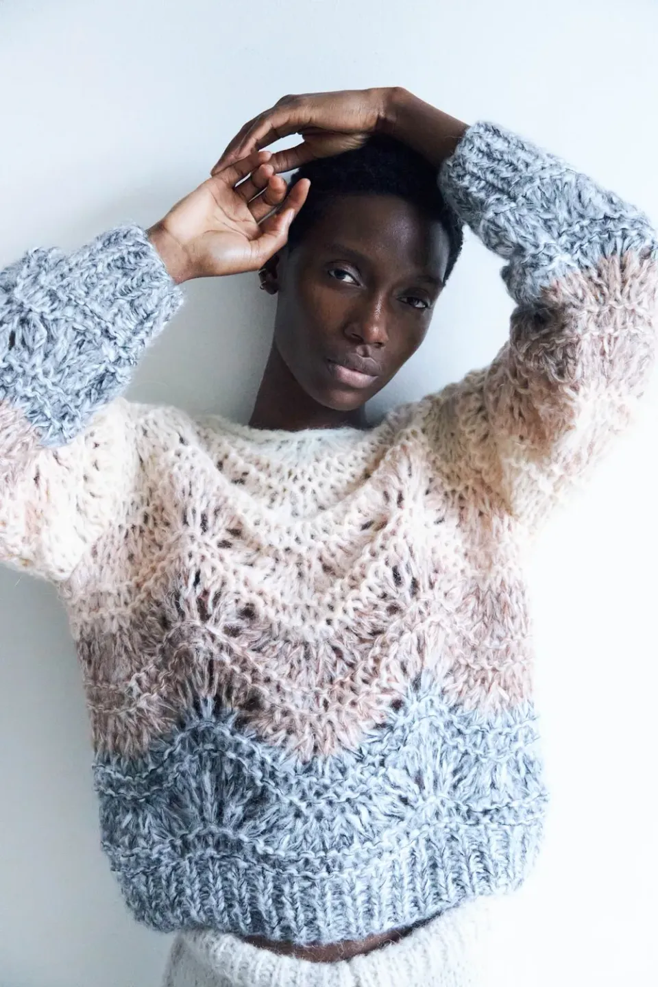 DAWNXDARE Ella striktrøje natural hulmønster mohair