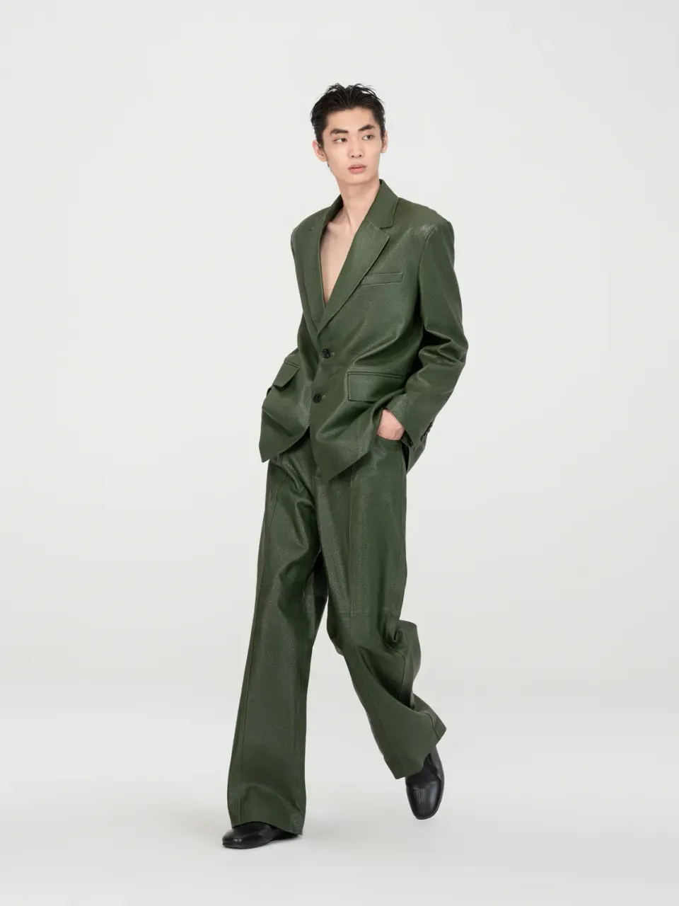 Feng Chen Wang Sheepskin Leather blazer XS-XL grøn lammeskind