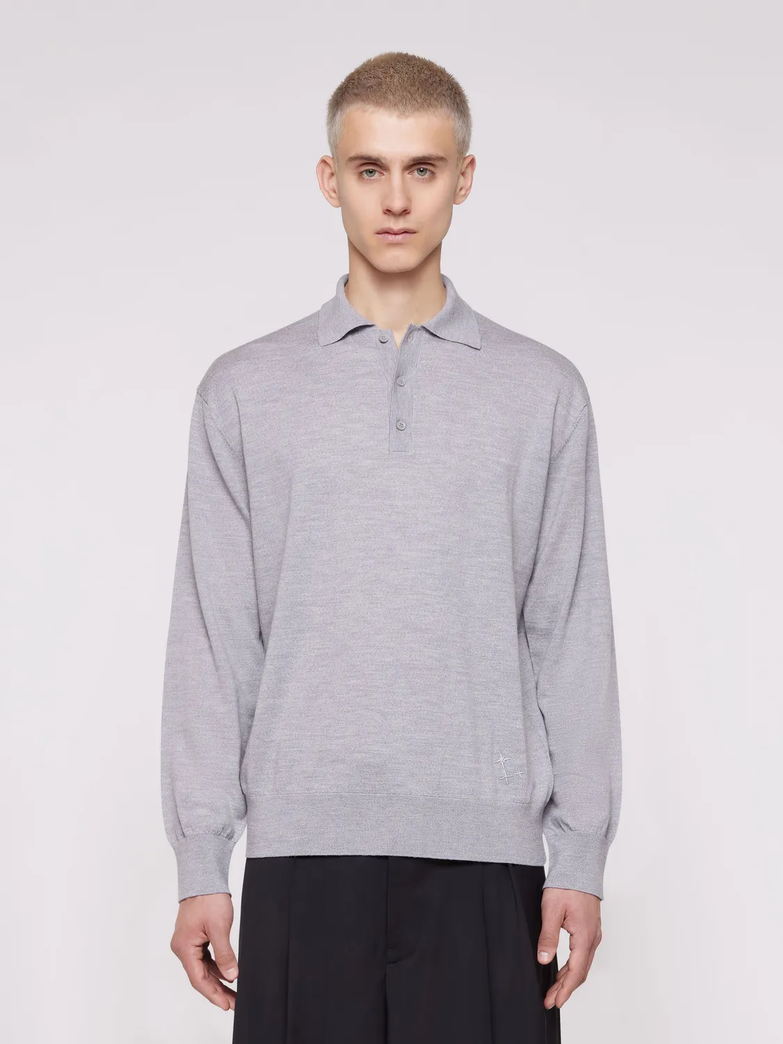 Laneus Merino Wool Polo poloshirt grå meleret herre