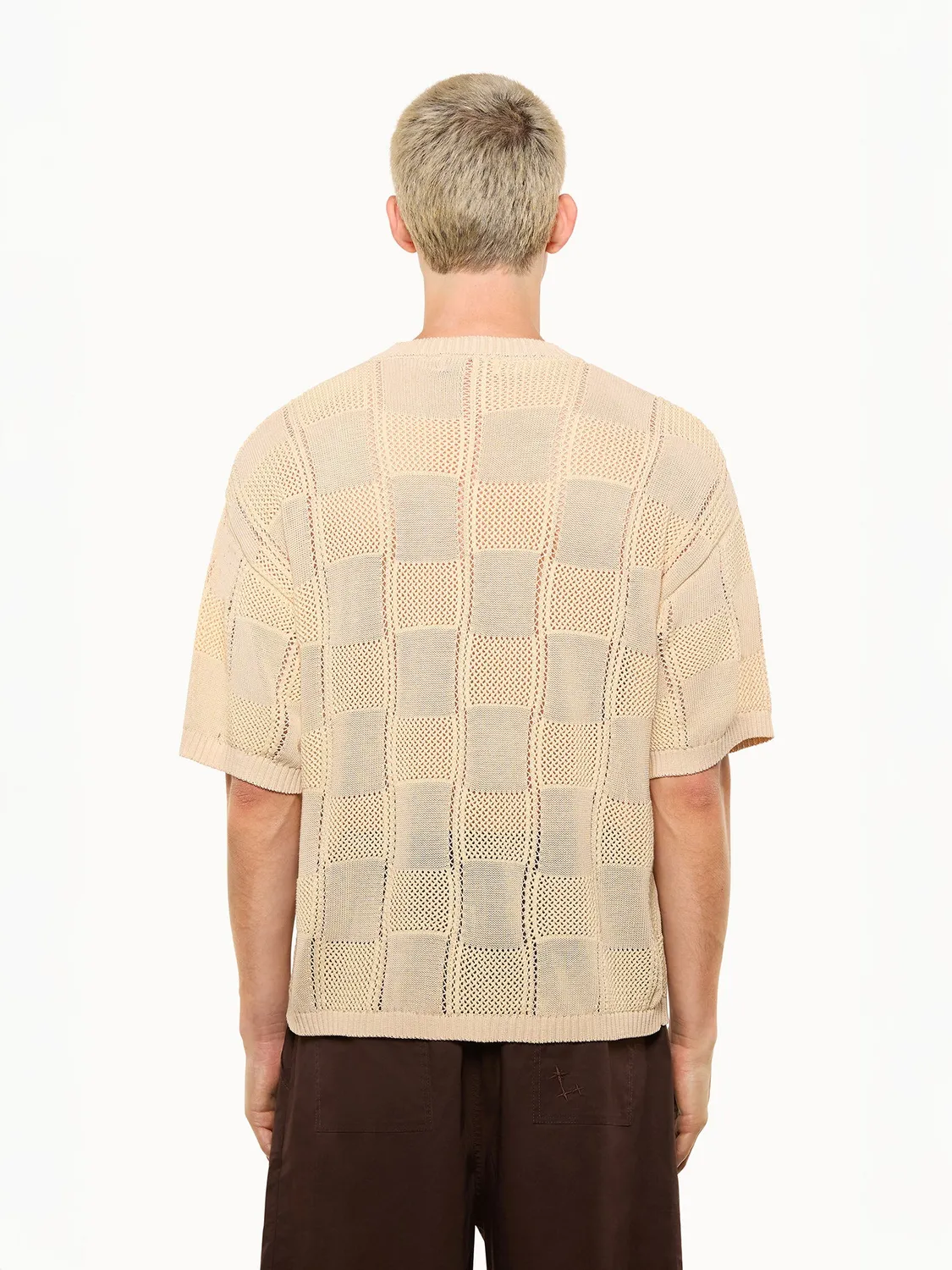 Laneus strikket t-shirt beige ternet boxy