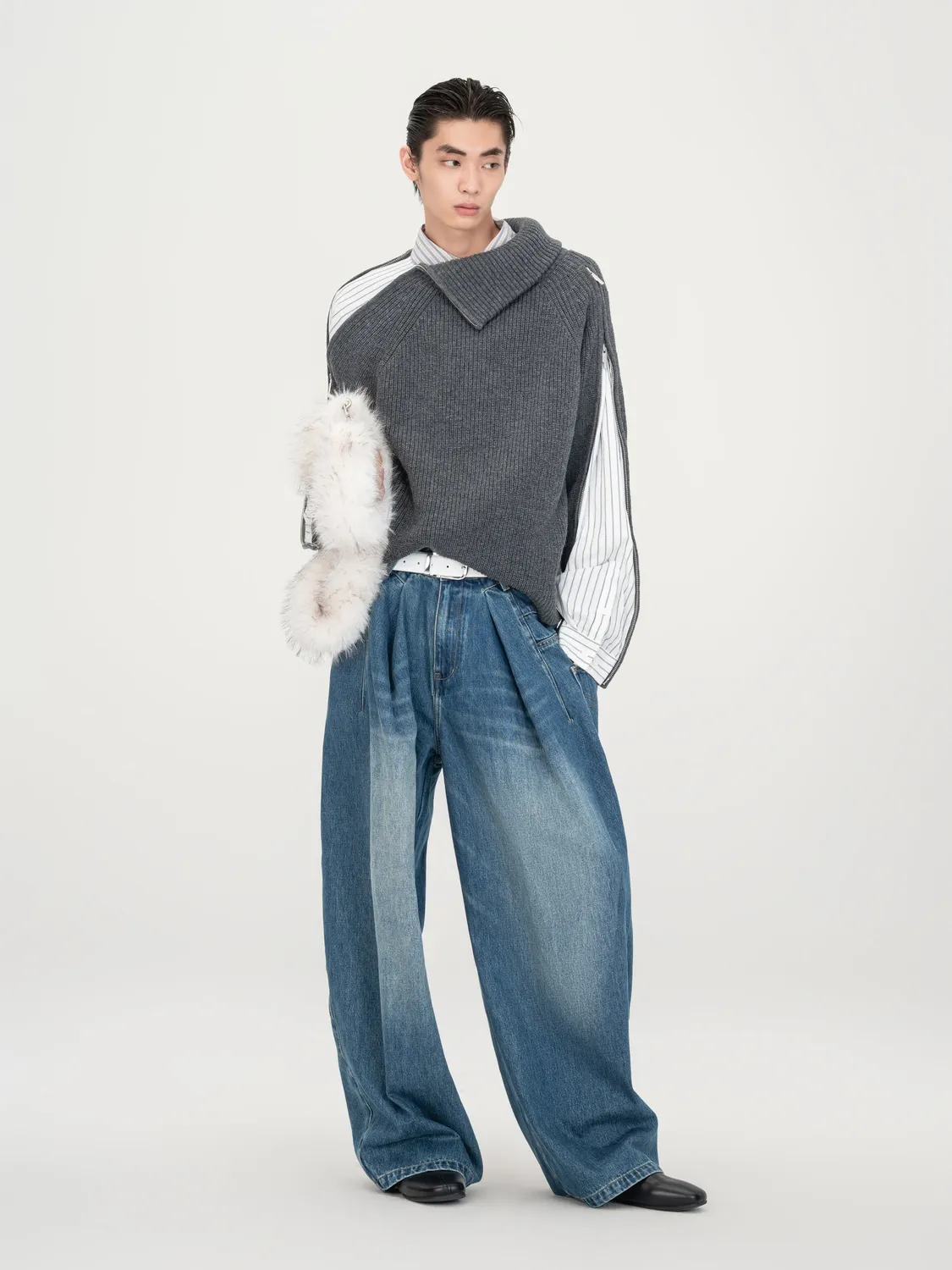 Feng Chen Wang Blue Washed Deconstructed denimbukser blå