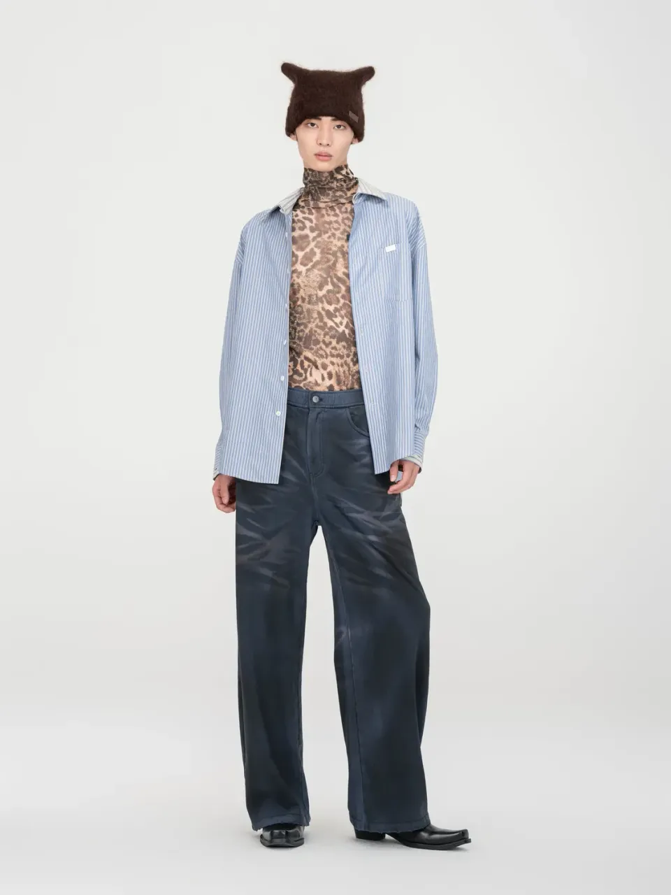 Feng Chen Wang Leopard langærmet t-shirt høj hals