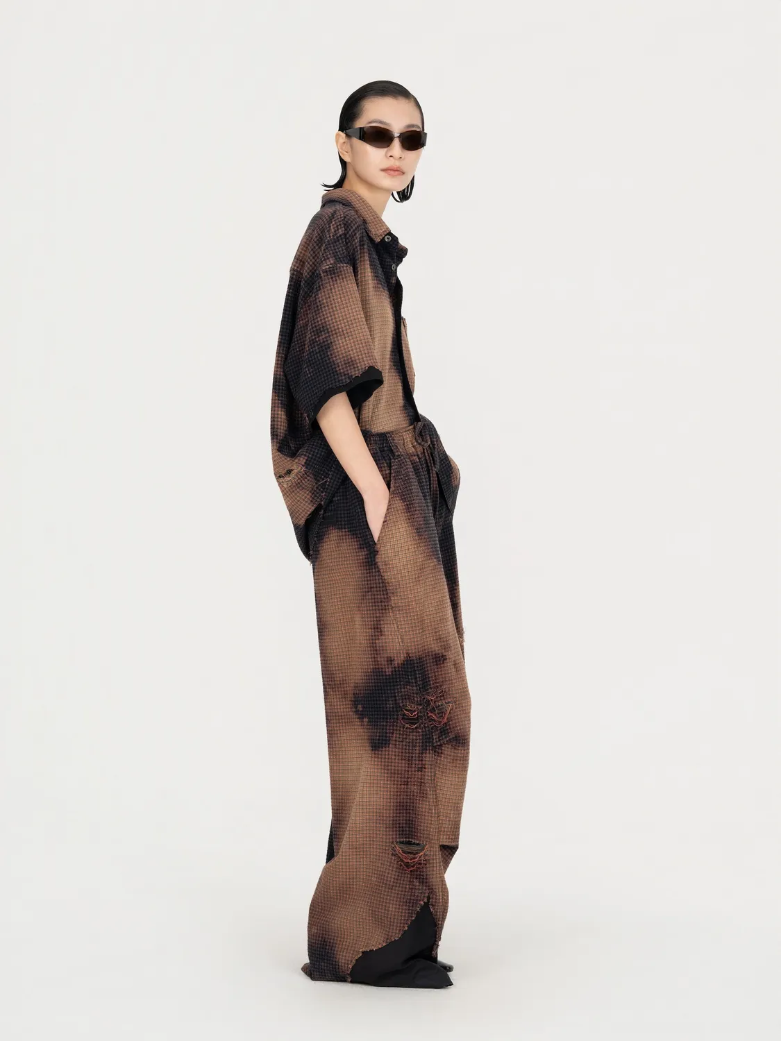 Feng Chen Wang Decayed Check Trousers bukser brun tern
