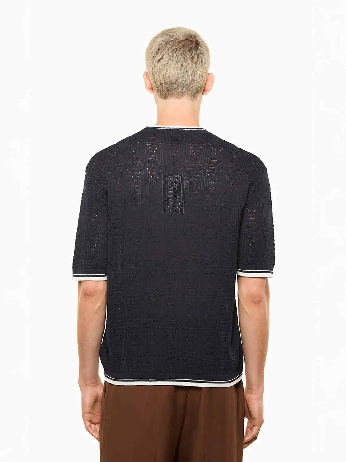 Laneus Open-Knit T-Shirt strik navy bomuld herre