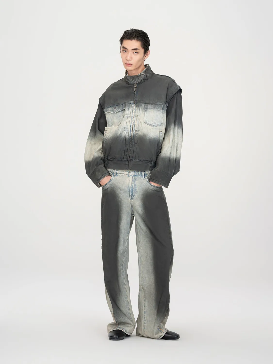 Feng Chen Wang Ombre denimjakke blå-sort cropped