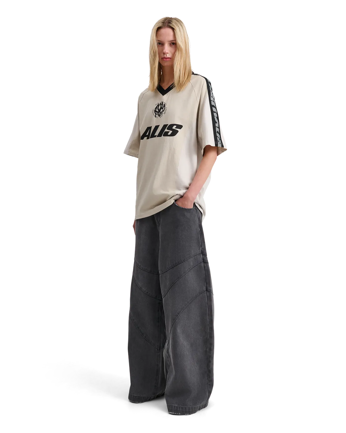 Alis Alain polo sand off white grafisk
