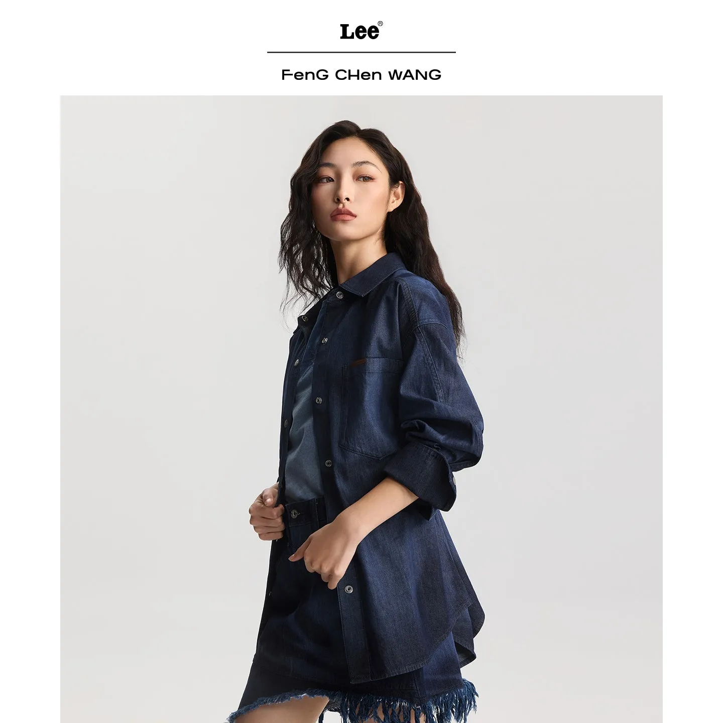 Lee x Feng Chen Wang denimskjorte mørk oversize
