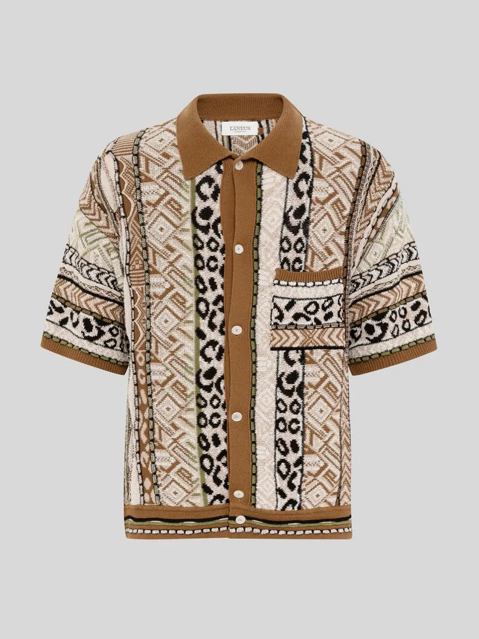 Laneus Jacquard strikket polo chokolade bomuld