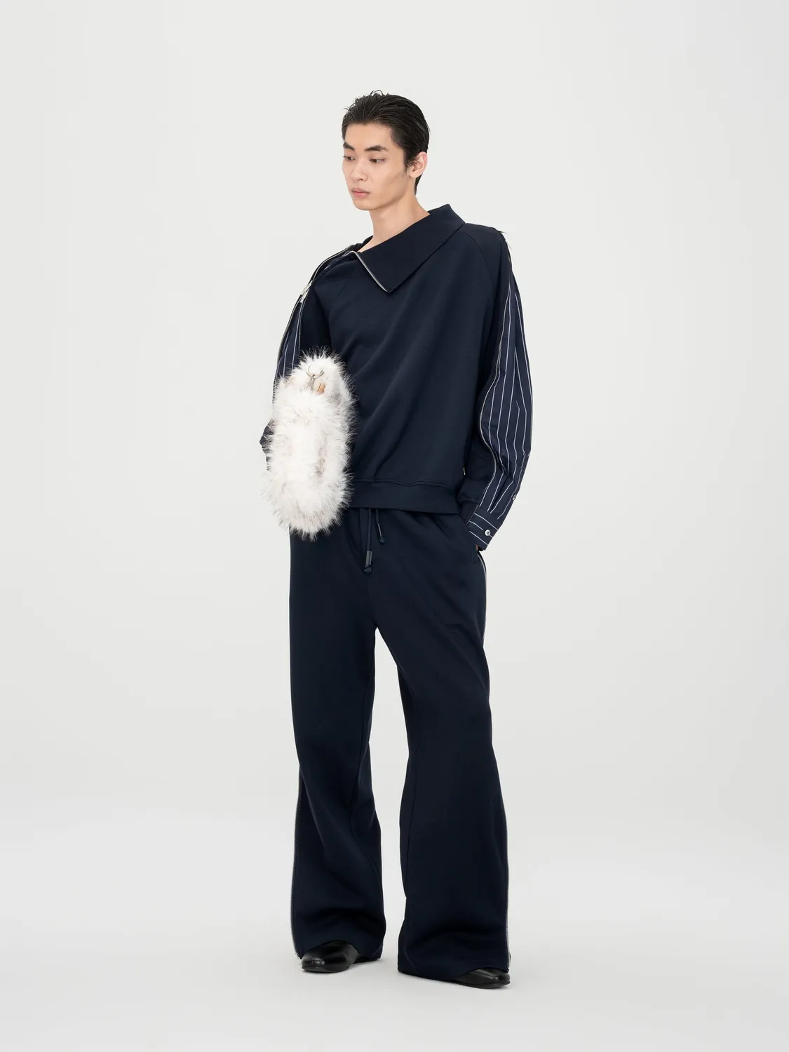 Feng Chen Wang Navy Patchwork Striped bukser XS navy