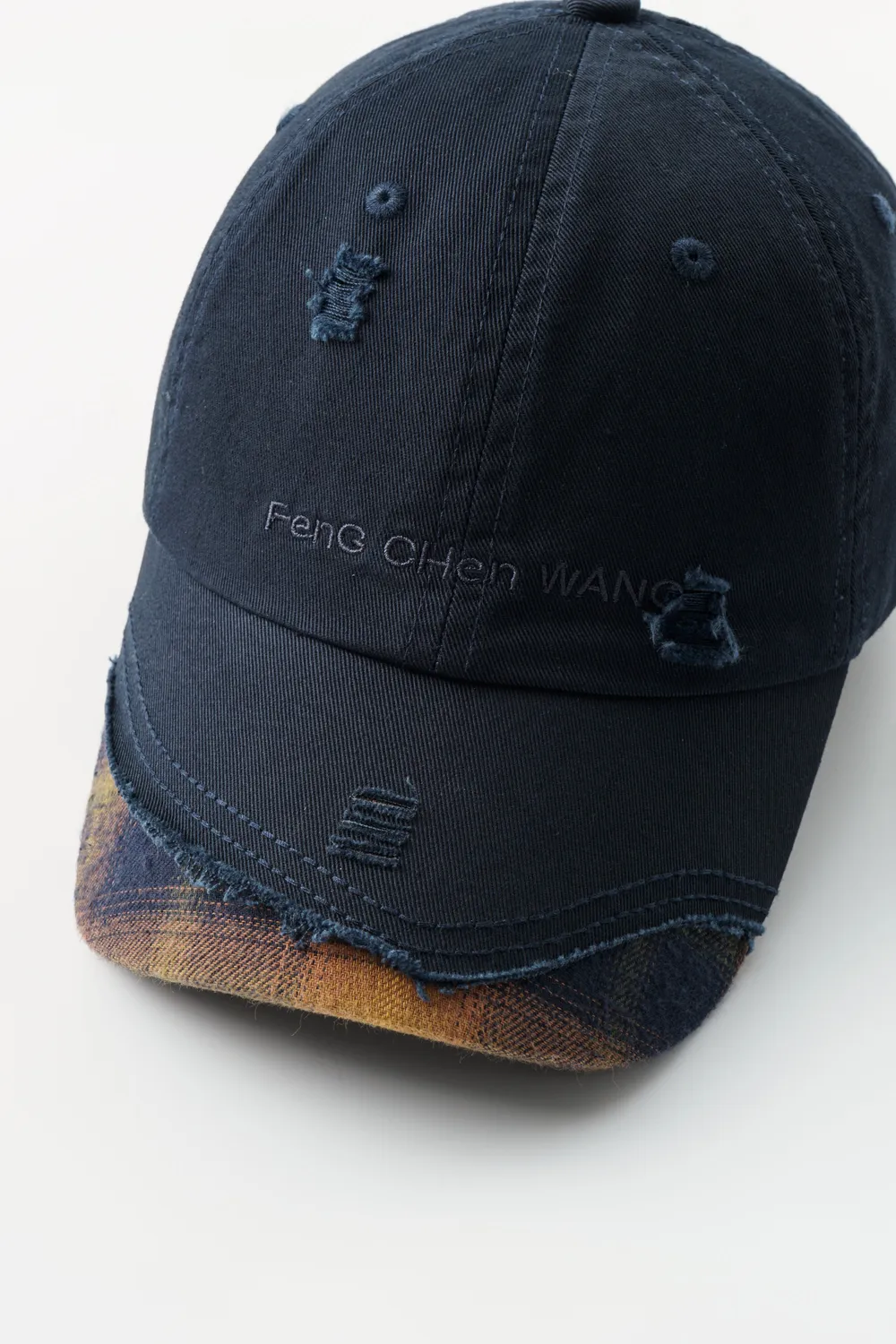 Feng Chen Wang Navy Plaid-Panel baseball kasket navy OS ternet