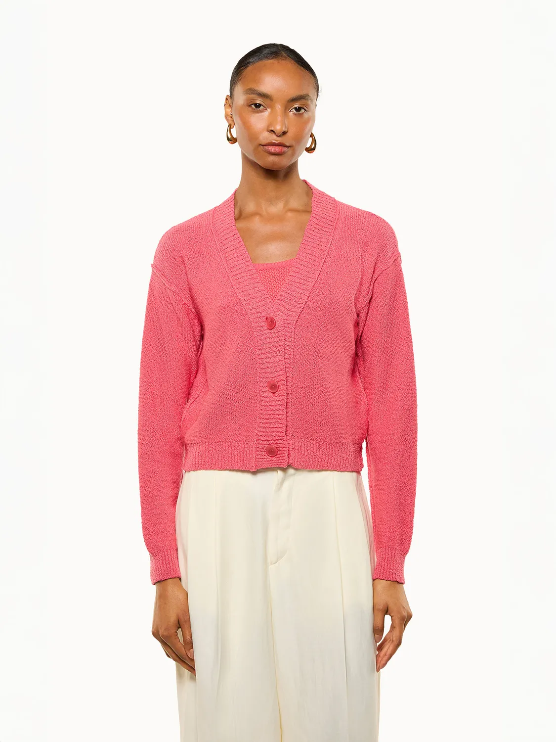 Laneus Knit Cardigan strikcardigan pink cashmere-silke