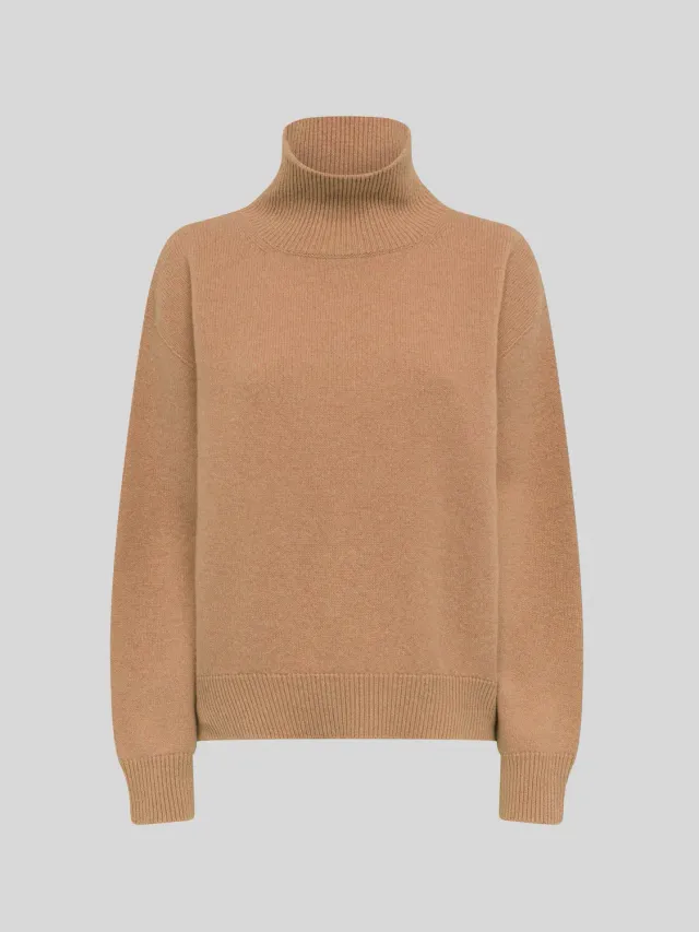 Laneus Wool Cashmere Boxy Turtleneck rullekrave camel merino