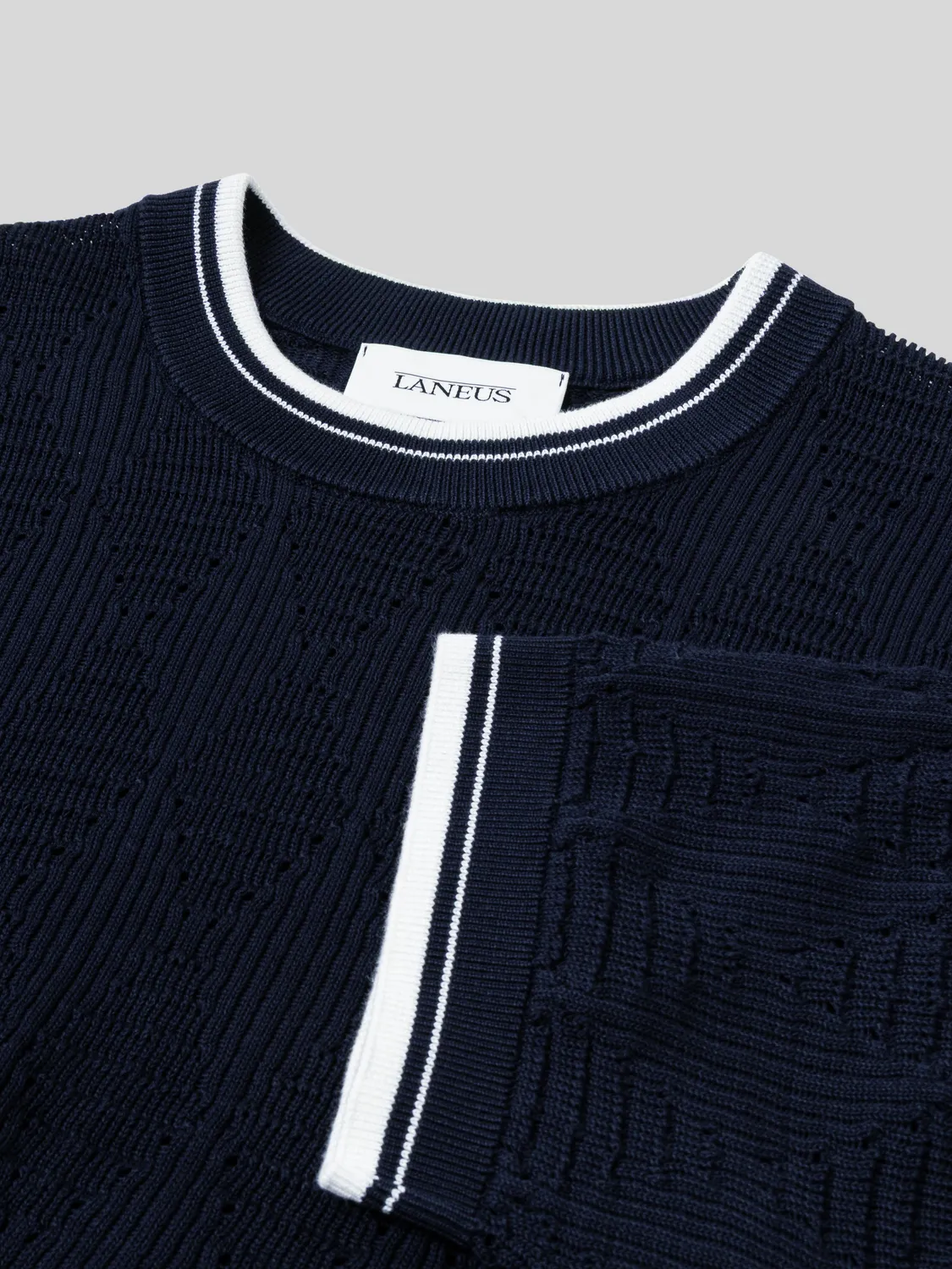 Laneus Open-Knit T-Shirt strik navy bomuld herre