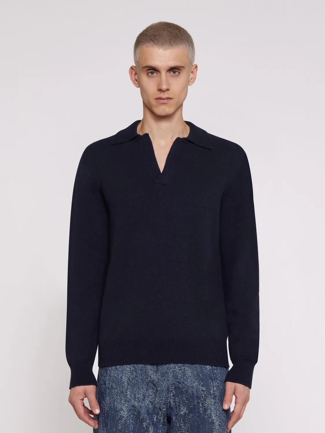 Laneus polo shirt uld cashmere navyblå
