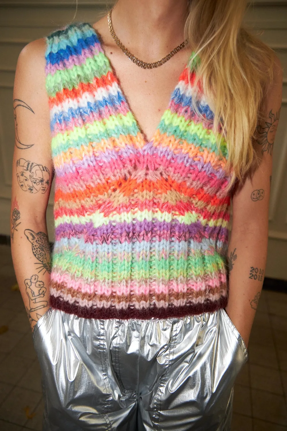 DAWNXDARE FELINE MULTI STRIPE DS strik top multi