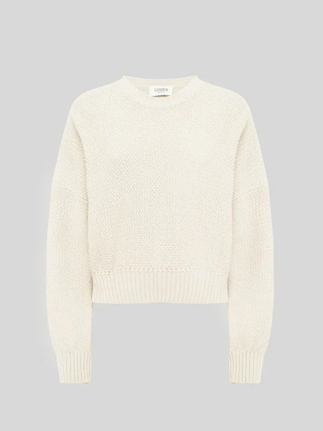 Laneus Crew Neck Boxy Fit striktrøje cream bomuld