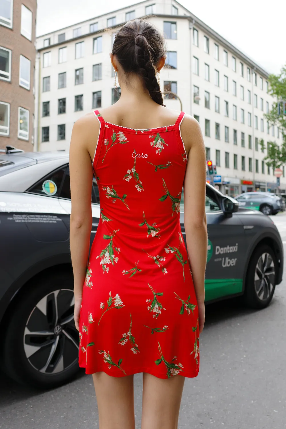 Caro Editions Slip Dress kjole rød blomster viskose