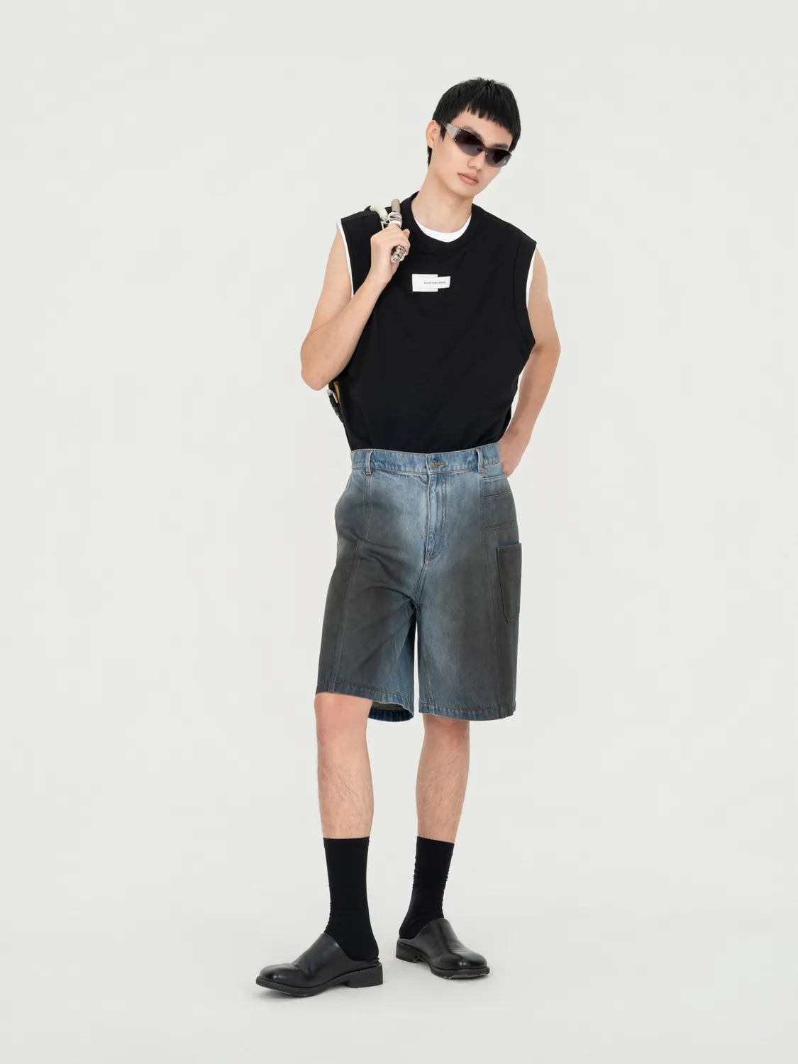 Feng Chen Wang Gradient Indigo denimshorts blå sort