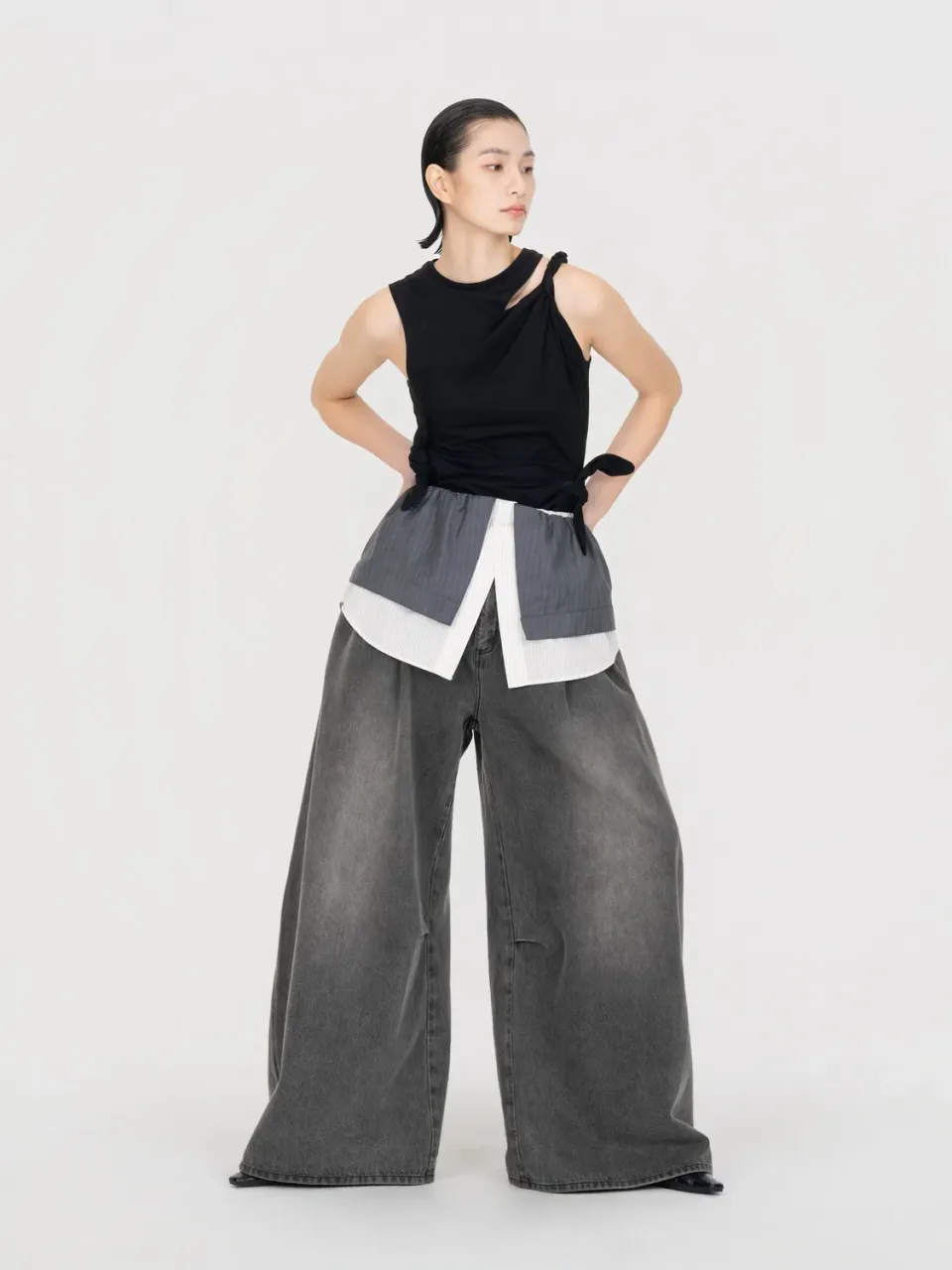 Feng Chen Wang 2-in-1 Deconstructed denimbukser grå