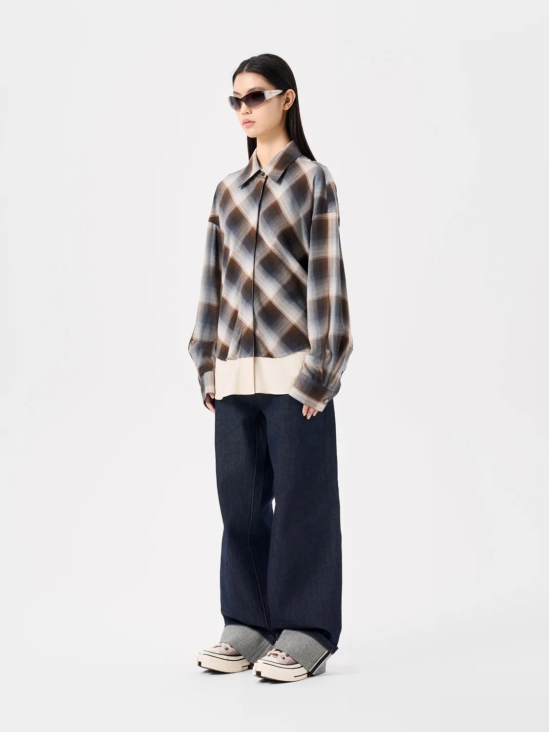 Feng Chen Wang skjorte colorblock ternet grøn