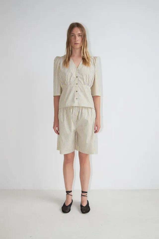 DAWNxDARE Sidney shorts 118 Pale Yellow stribet bomuld