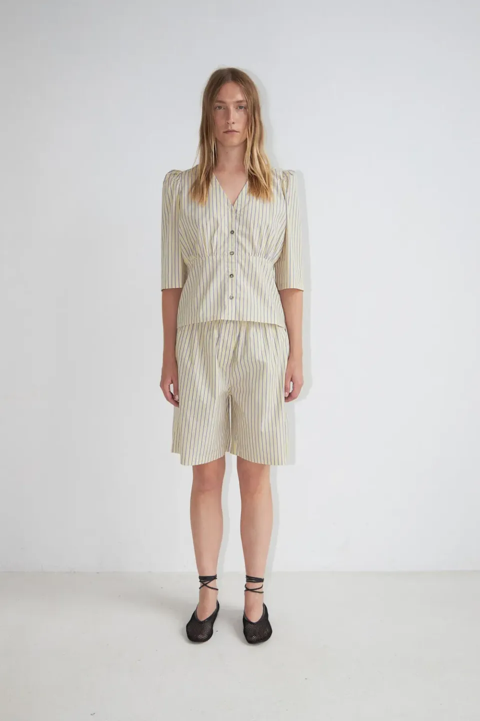 DAWNxDARE Sidney shorts 118 Pale Yellow stribet bomuld