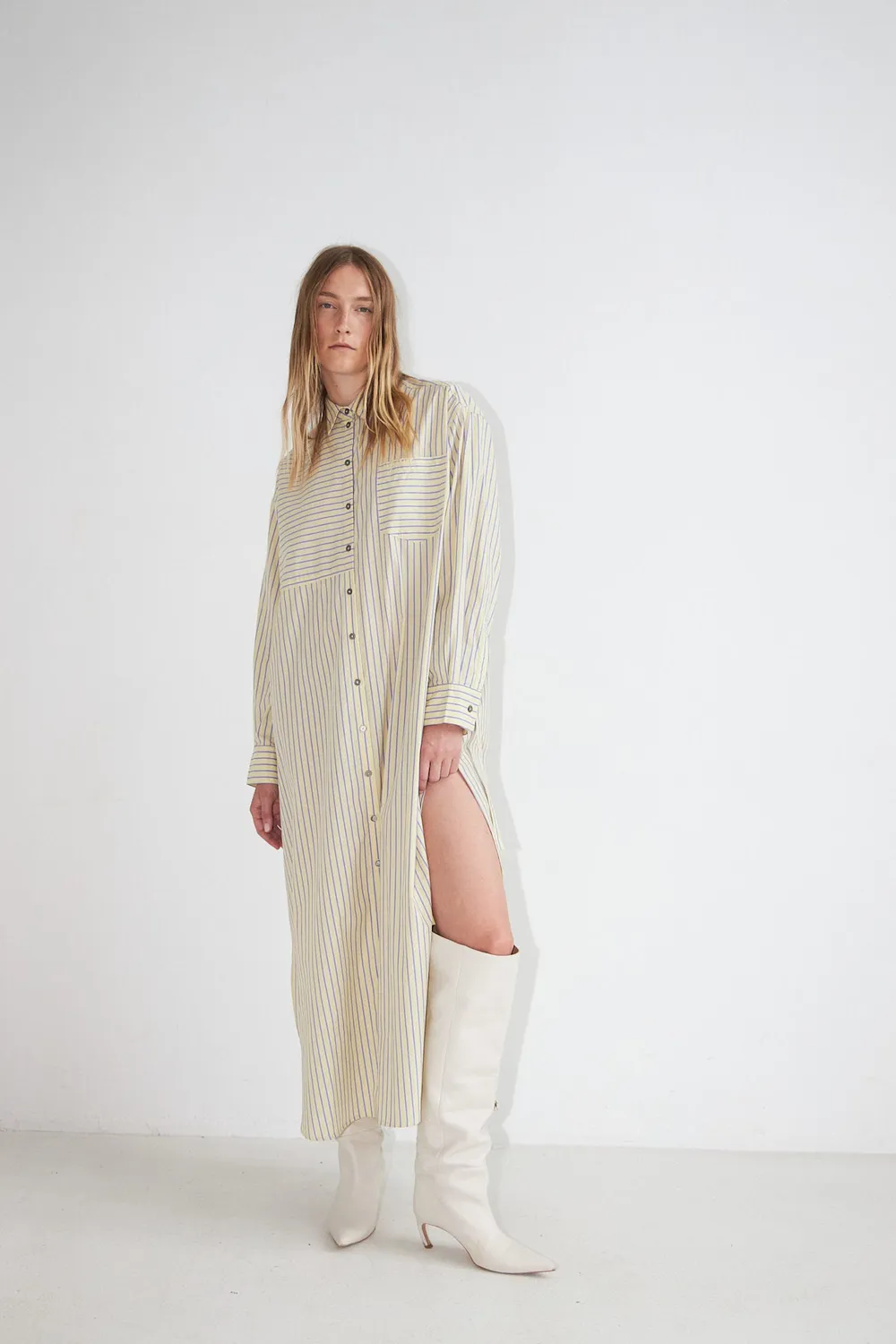 DAWNXDARE Solitude 118 Pale Yellow skjortekjole stribet