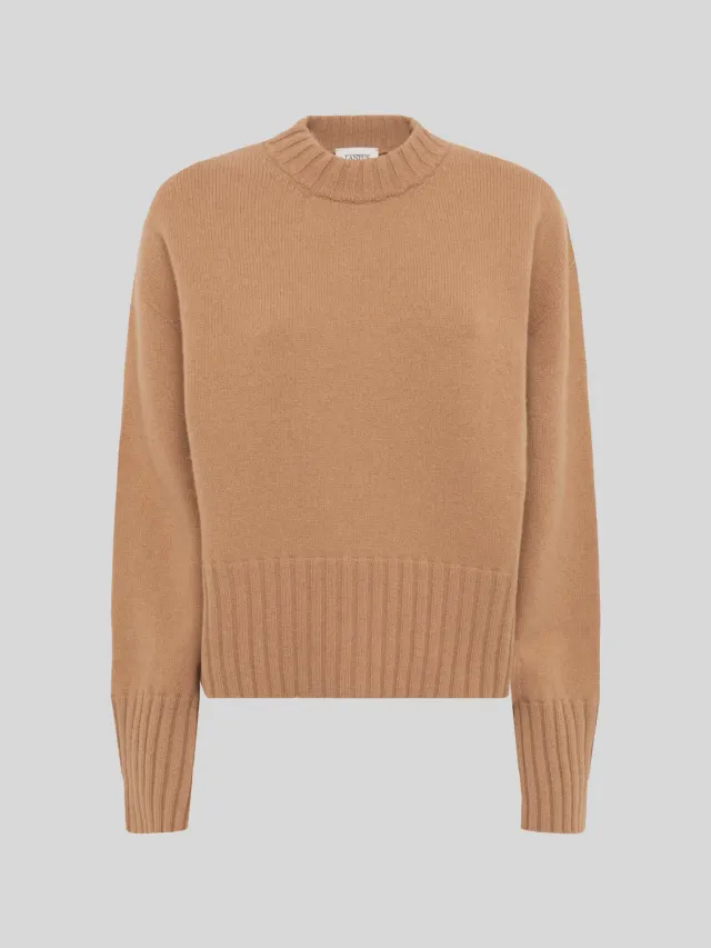 Laneus Boxy strik camel merino kashmir dame