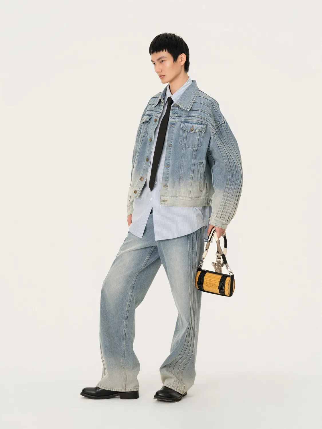 Feng Chen Wang Deconstructed denimjakke patchwork blå