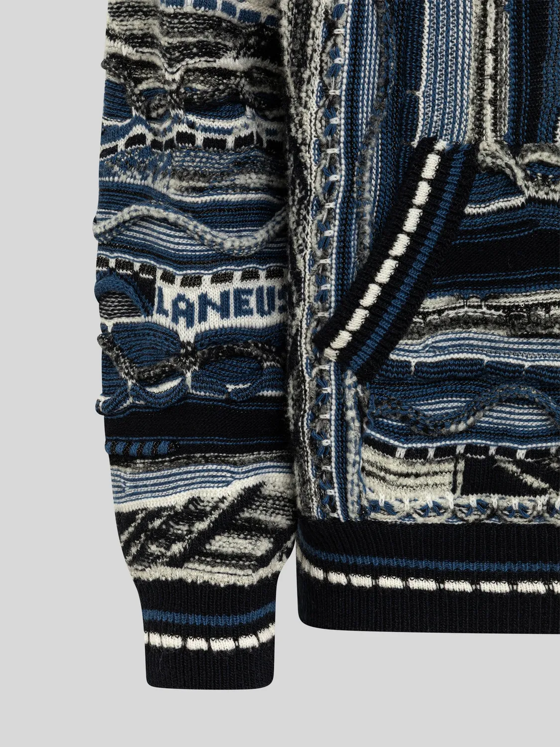 Laneus Boxy Jacquard hoodie blå merinould 44