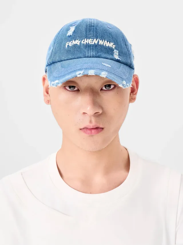 Feng Chen Wang Blue Denim Baseball Cap With Logo kasket blå