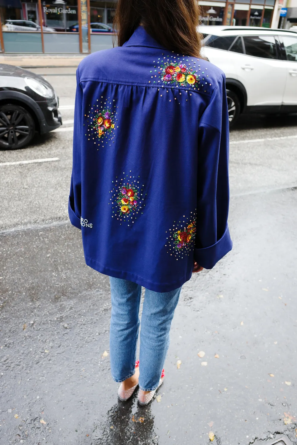 Caro Editions Anna Short Coat jakke blå broderet bomuld