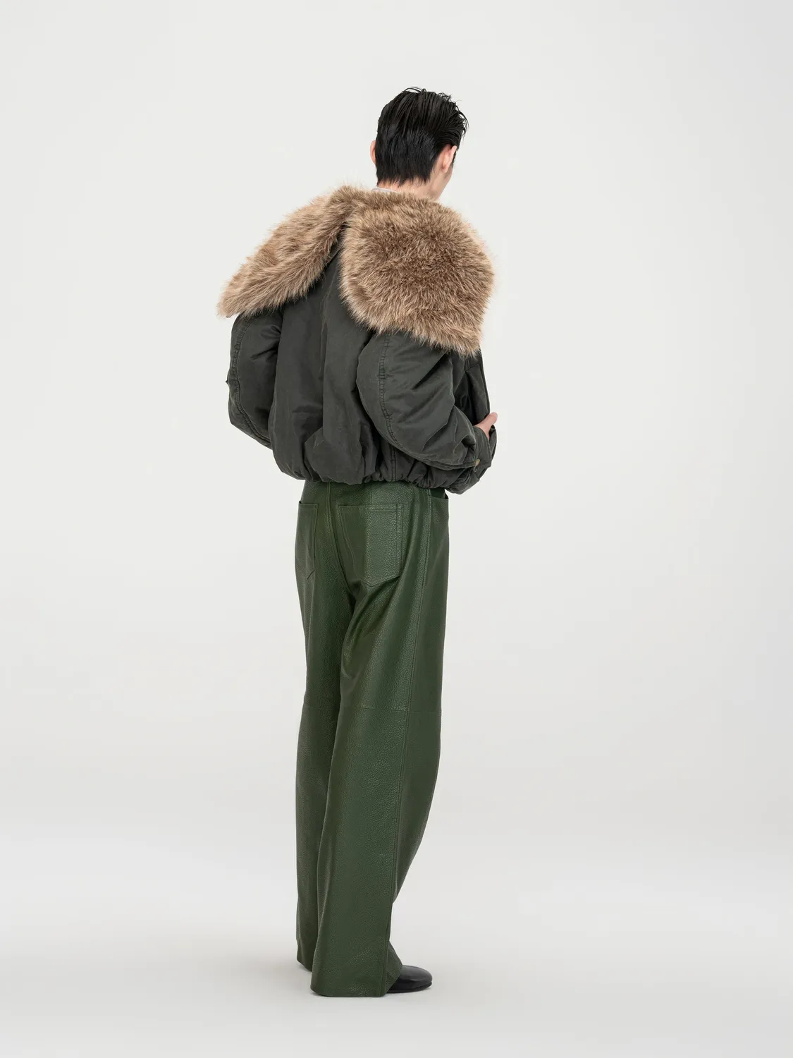 Feng Chen Wang Straight-Leg Casual læderbukser grøn
