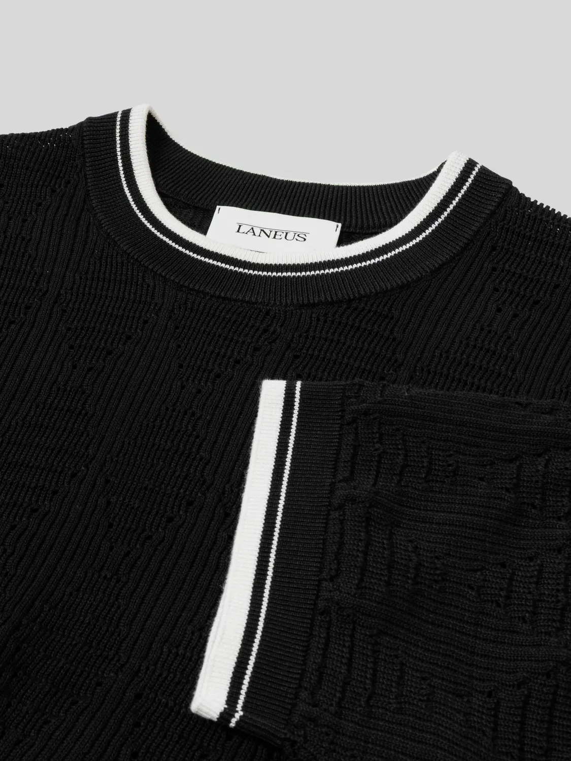 Laneus Knitted Openwork T-Shirt strik sort bomuld