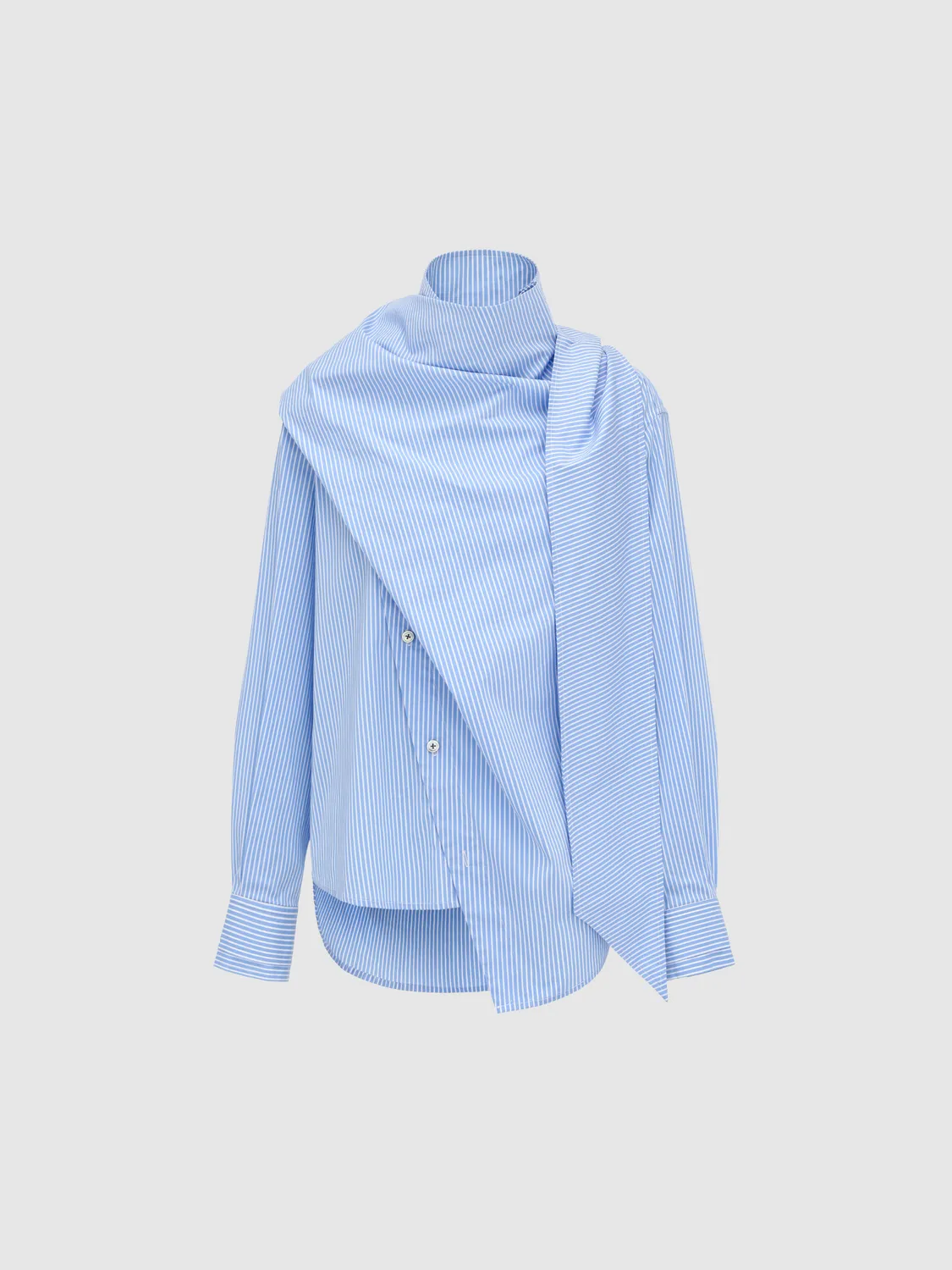 Feng Chen Wang Blue Draped Bluse stribet med tørklæde