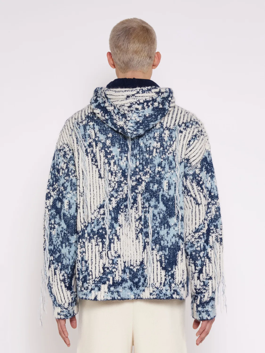 Laneus Hoodie Over in Jacquard hættetrøje blå uldblanding