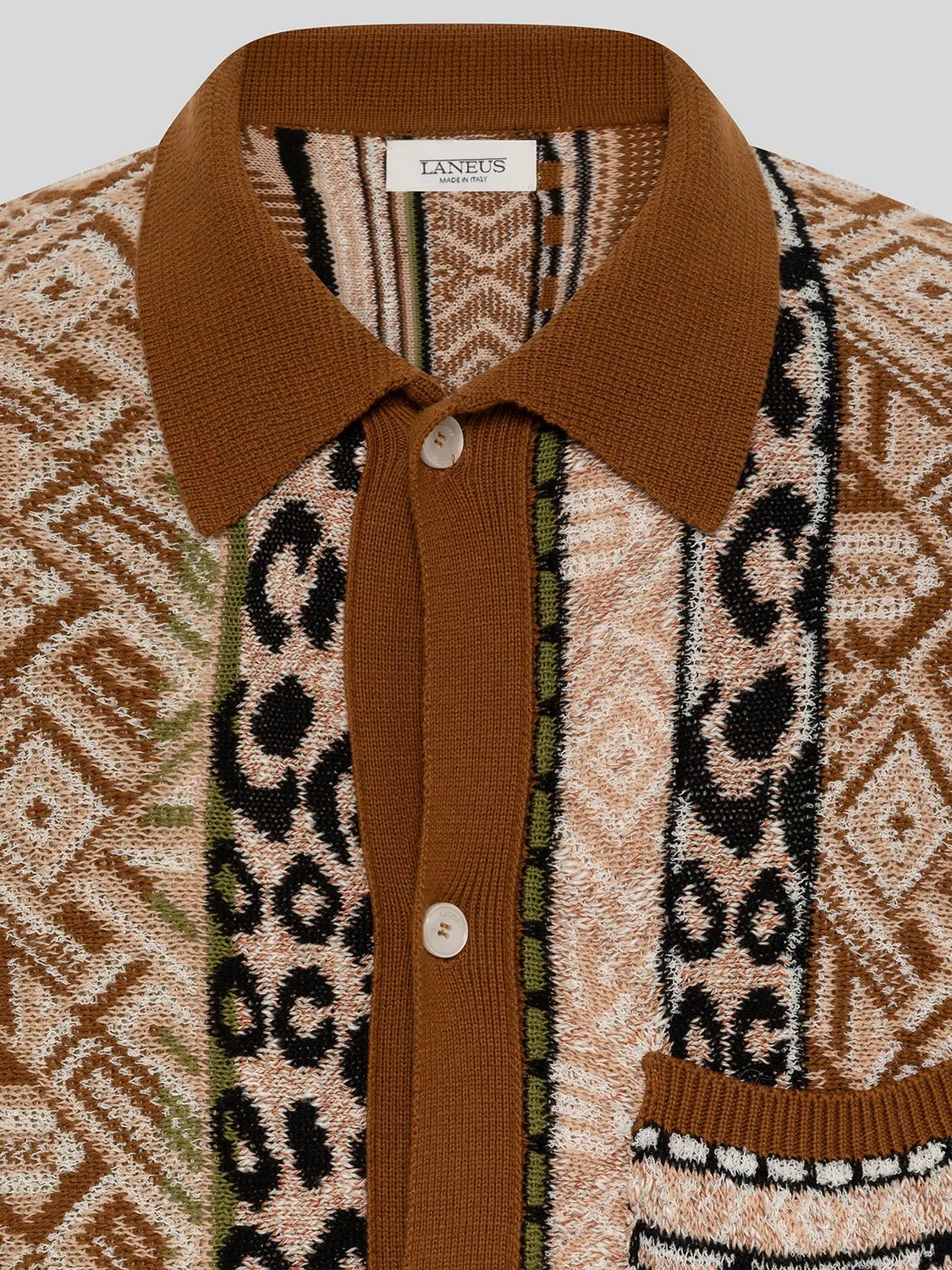 Laneus Jacquard strikket polo chokolade bomuld
