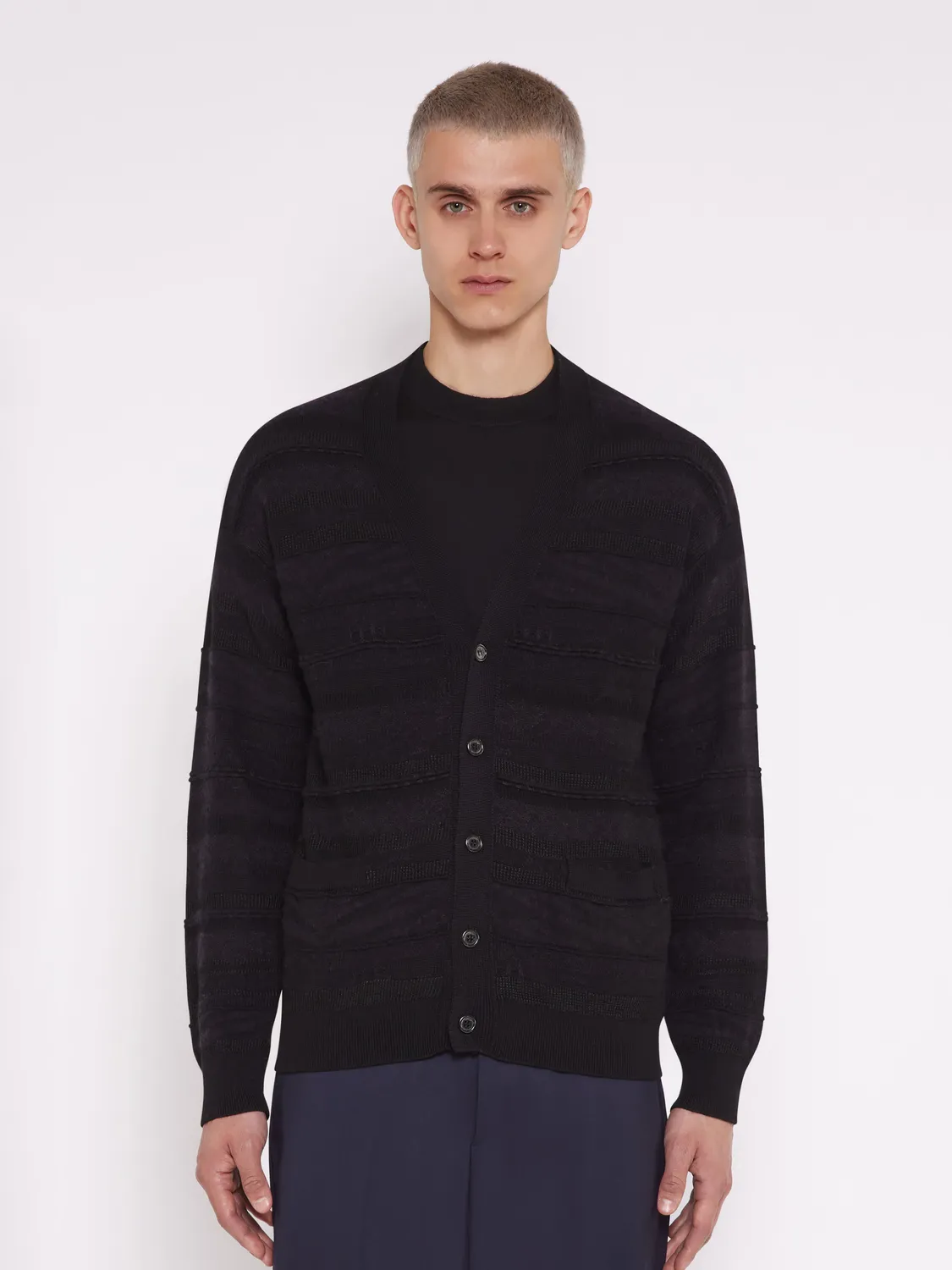 Laneus Jacquard cardigan sort cashmere
