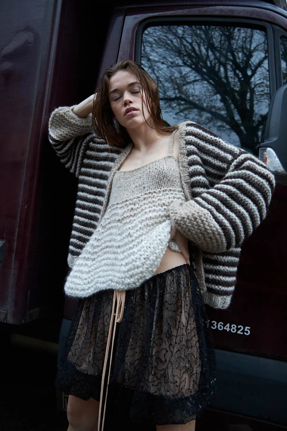 DAWNXDARE Luisa Stripe cardigan 856 Mocca mohair