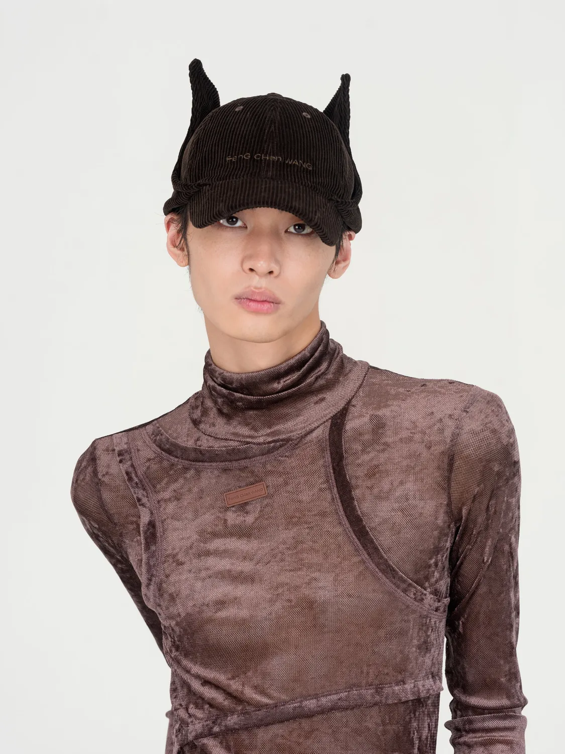 Feng Chen Wang Cat-Ear cap kasket brun onesize