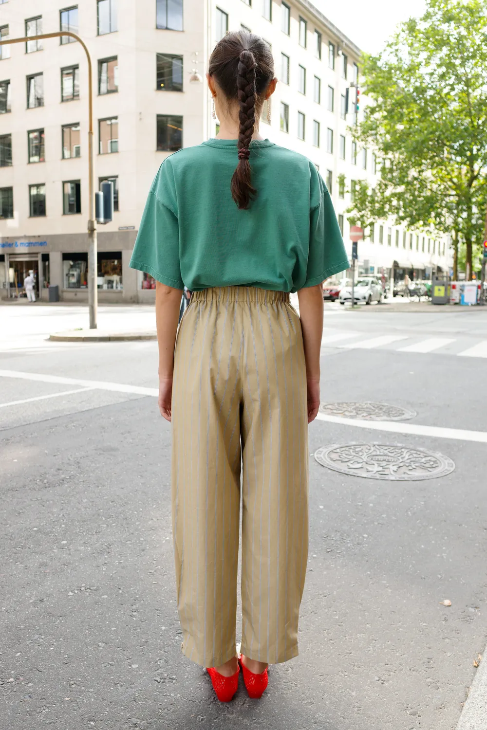 Caro Editions Coco Pants bukser beige-grå stribet bomuld