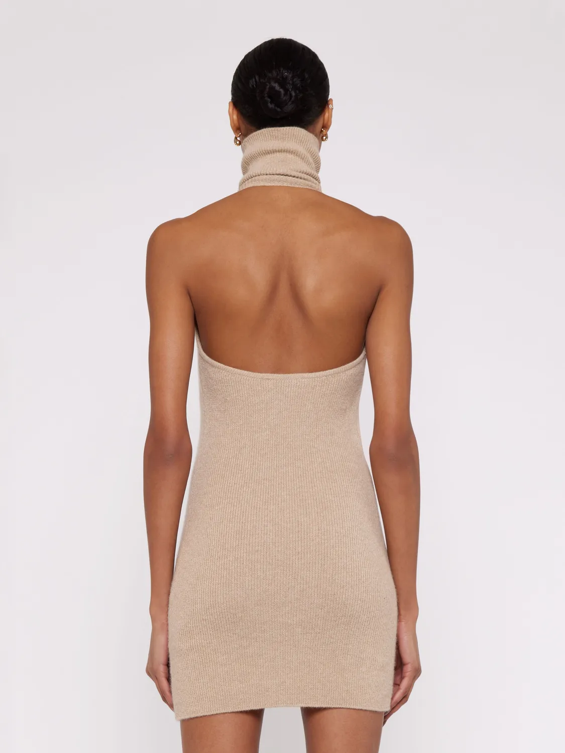 Laneus minikjole halterneck beige uld
