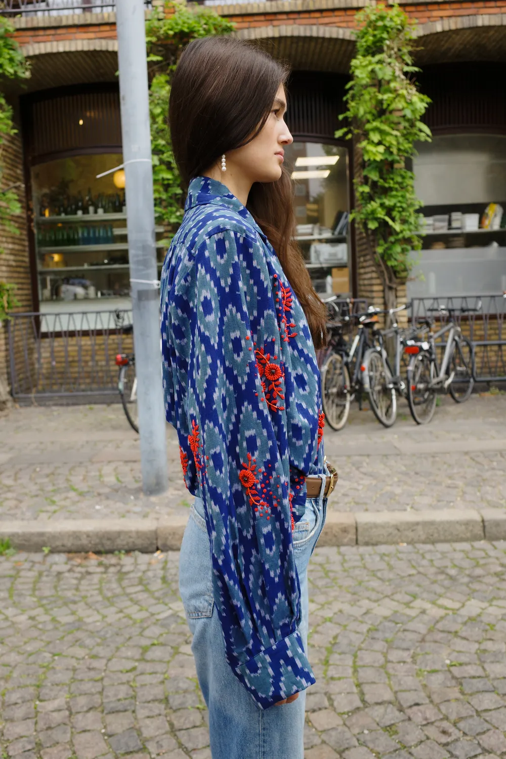 Caro Editions Bonsai Skjorte blå ikat broderi bomuld